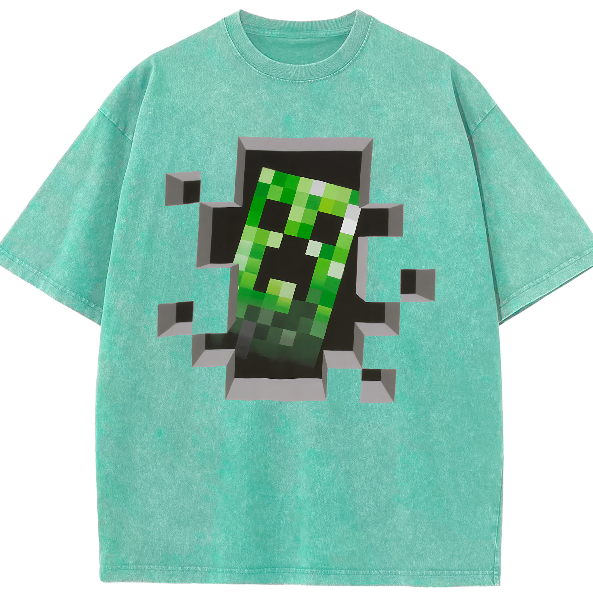 （画像用） マインクラフト ブロックの世界 Minecraft MC Block world 綿100% ヴィンテージ風 半袖Tシャツ（フロントプリント）